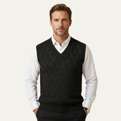 Men's Textured Knitted V Neck Vest