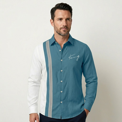 Men's Color Block Striped Dress Shirt