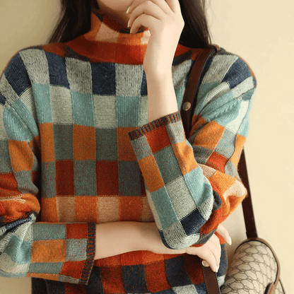 Women's Turtleneck Patchwork Sweater