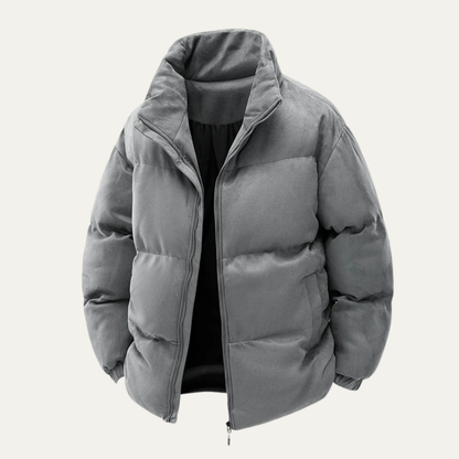 Men's Suede Puffer Jacket Cotton Padded Brown