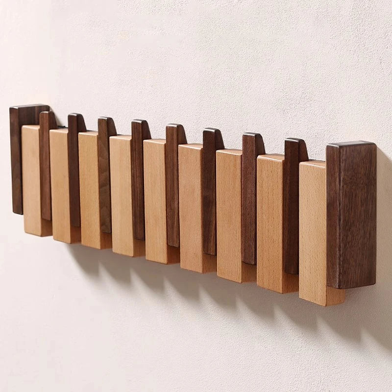 Wooden Wall Coat Rack With Folding Hooks