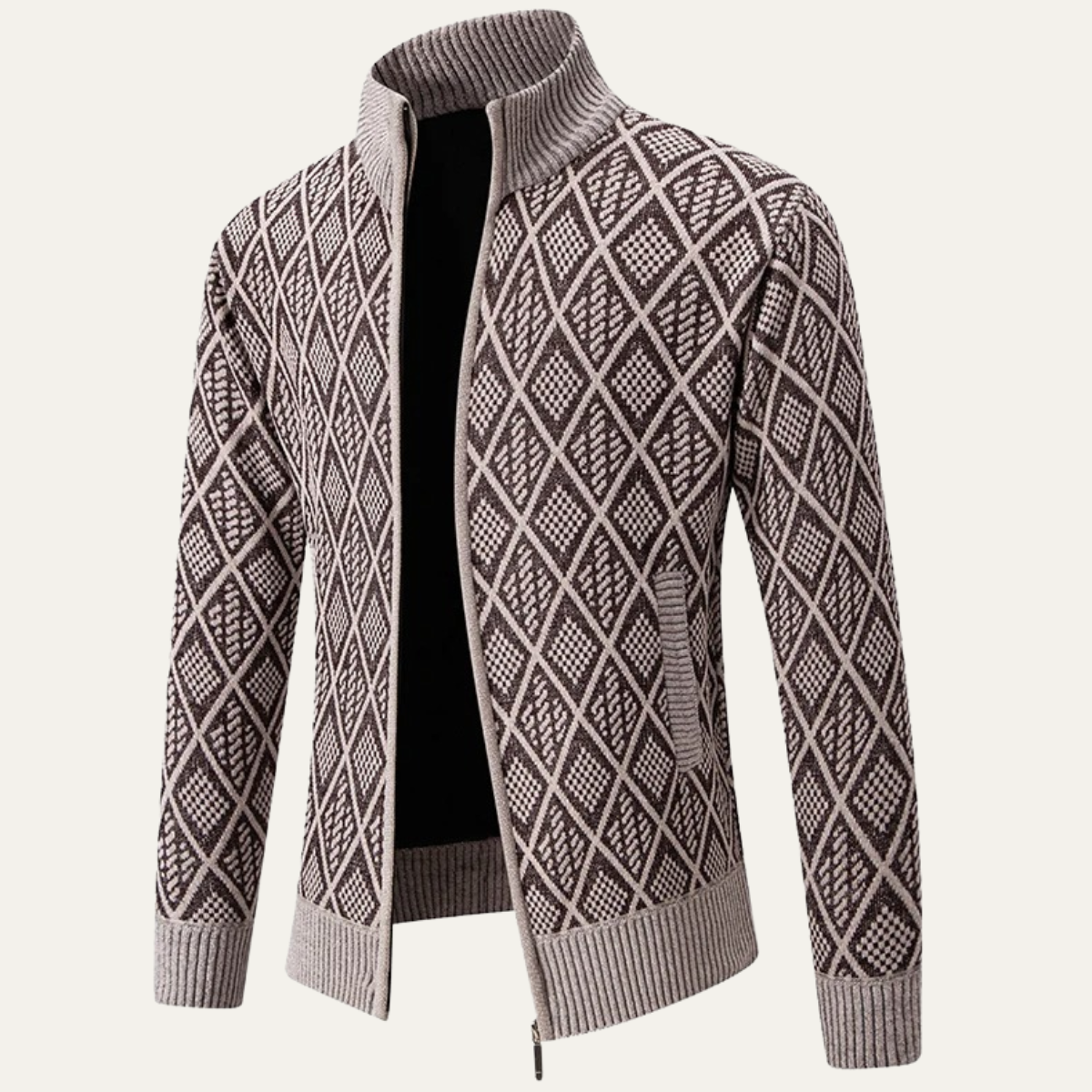 Men's Knit Diamond Pattern Zip Jacket