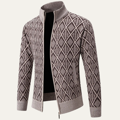Men's Knit Diamond Pattern Zip Jacket
