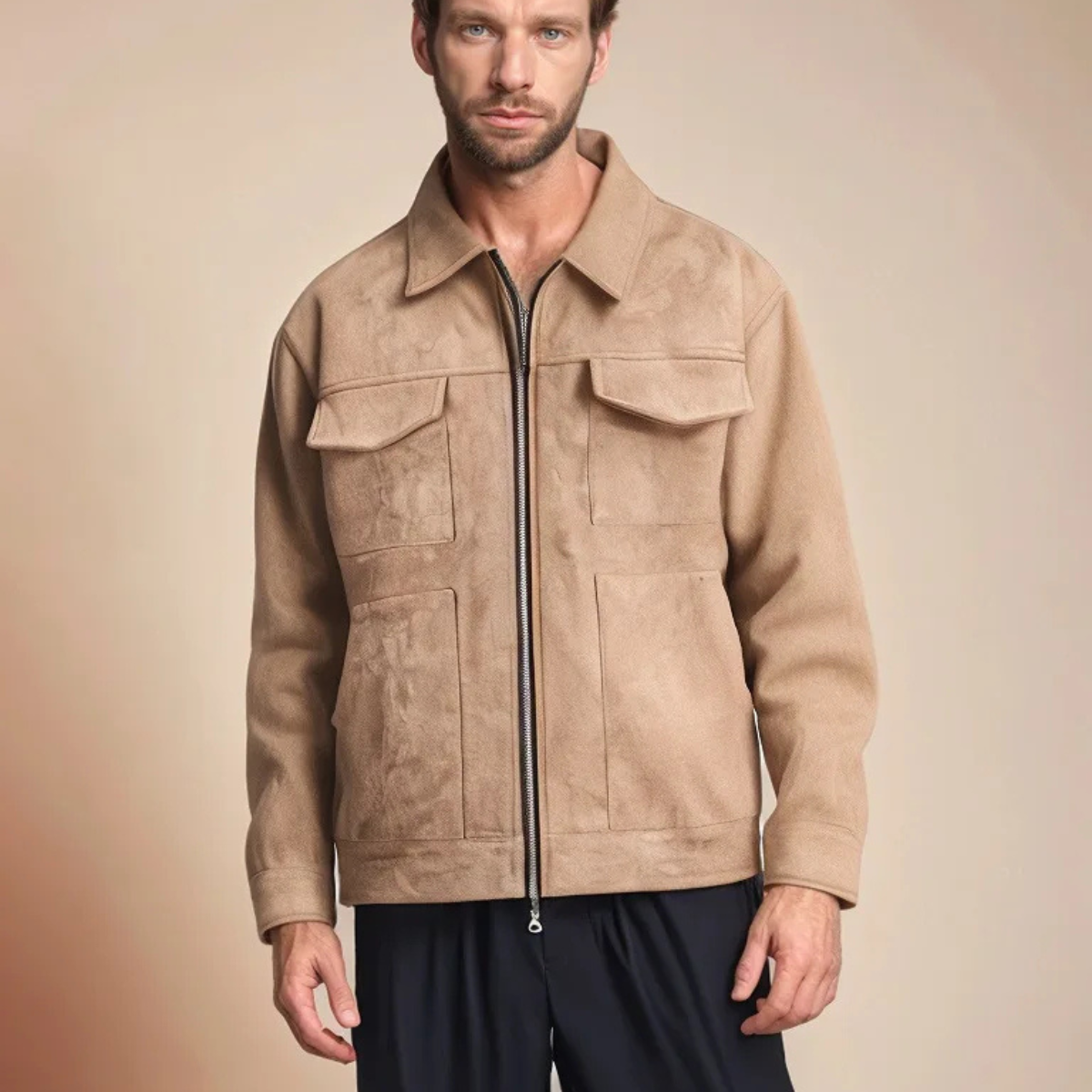 Men's Suede Biker Jacket Zip Up Casual