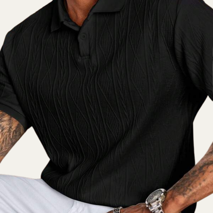 Men's Textured Polo Shirt Casual Button Up