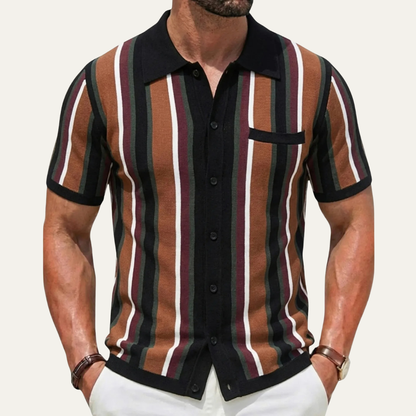 Men's Striped Knit Polo Shirt