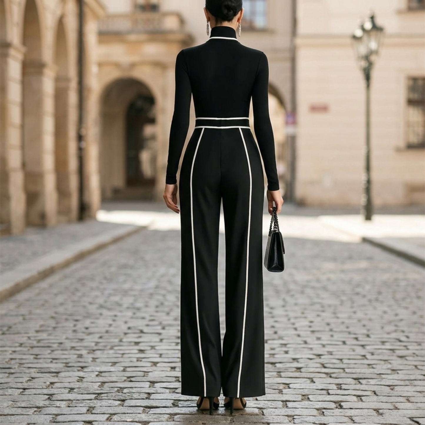 Jumpsuit Women Long Sleeve Turtleneck Wide Leg
