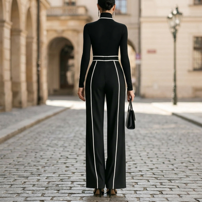 Jumpsuit Women Long Sleeve Turtleneck Wide Leg
