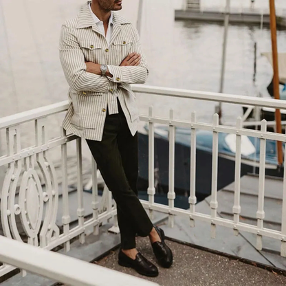 Men's Striped Button Down Shirt Cotton With Pockets