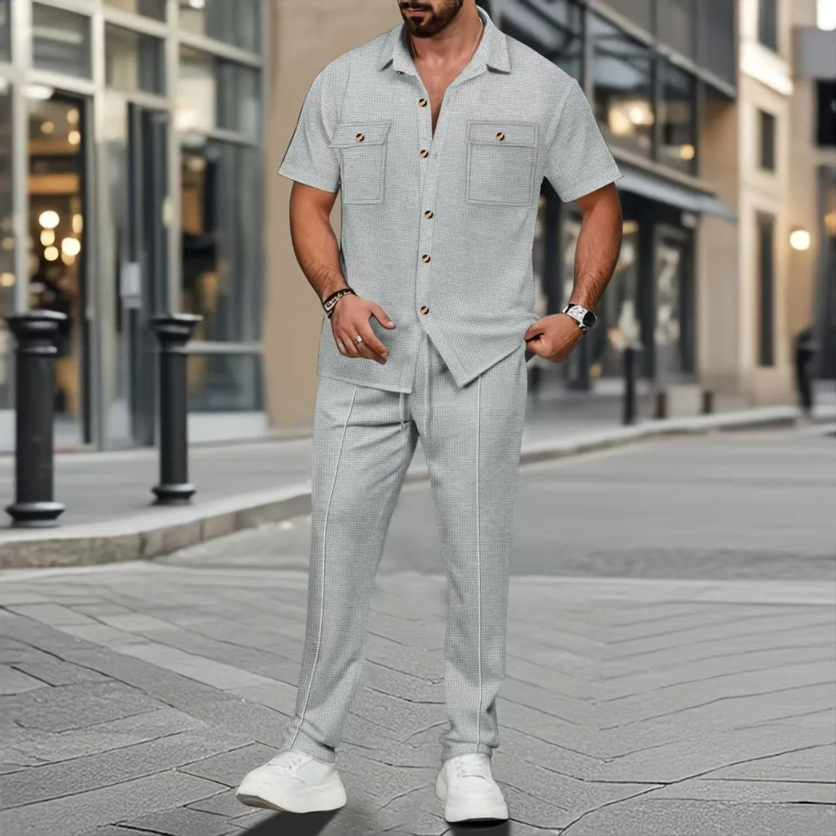 Edgemont Men's Casual Button Up Shirt Pants Set