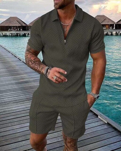 Men's Polo Shirt And Shorts Set Lightweight Summer