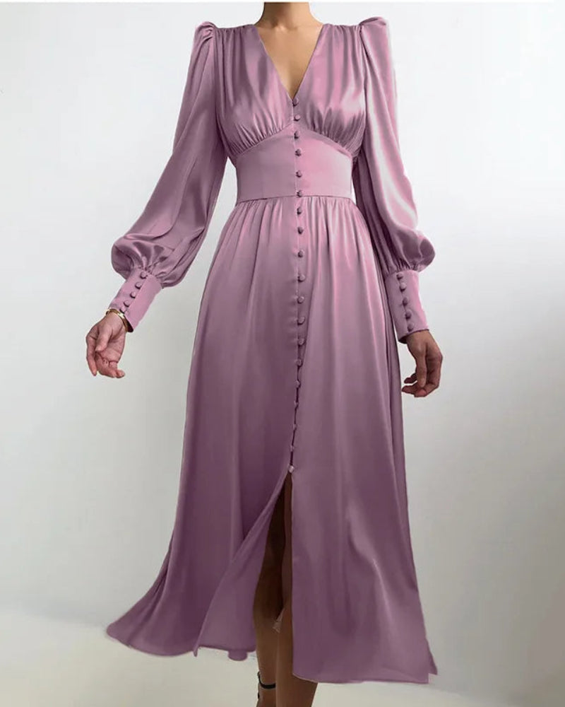 Women's Satin V-Neck Maxi Dress - VibreMode