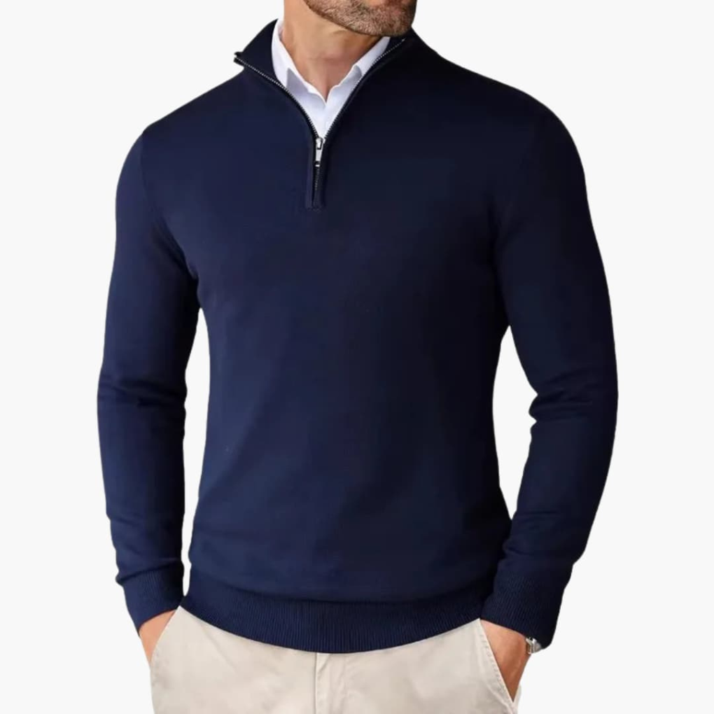 Men's Quarter Zip Pullover Ribbed Hem