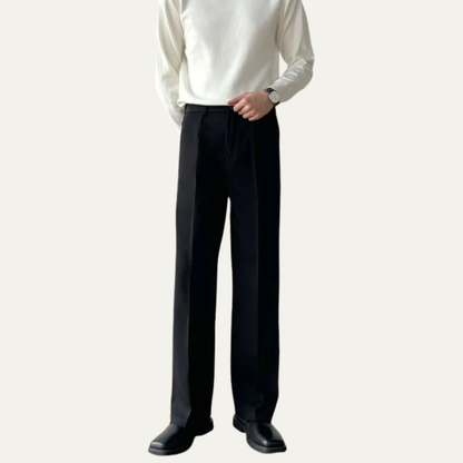 Men's Black Pleated Wide Leg Dress Pants