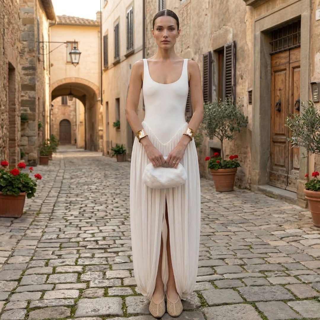 Women’s Maxi Dress Sleeveless Scoop Neck Side Slit Elegant Evening Dress
