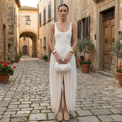 Women’s Maxi Dress Sleeveless Scoop Neck Side Slit Elegant Evening Dress
