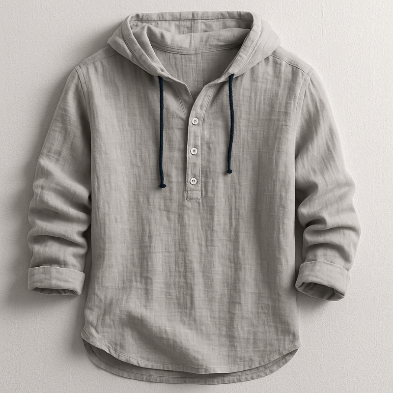 Men's Hooded Shirt Half-Button Placket Drawstring