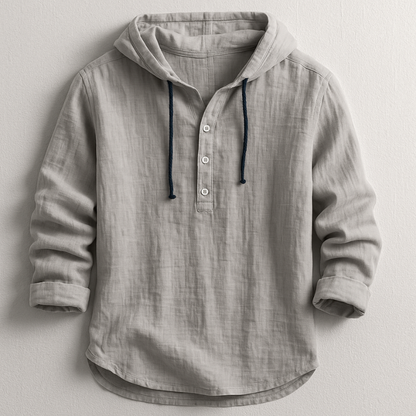 Men's Hooded Shirt Half-Button Placket Drawstring
