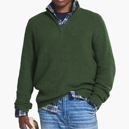 Men's Ribbed Knit Pullover Half-Zip Sweater