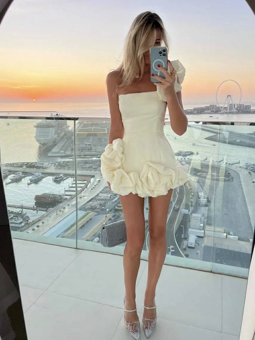 Ruffled Hem Off Shoulder Corset Dress