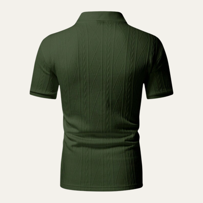 Men's Textured Polo Shirt Button Up