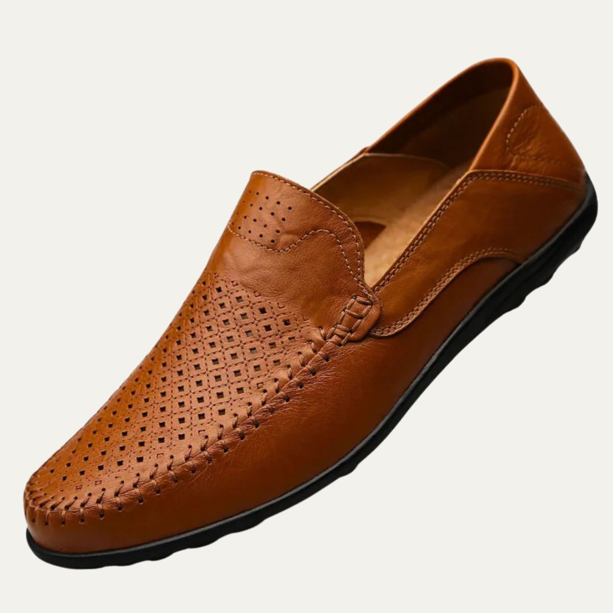 Men's Leather Loafers Breathable Slip On Brown