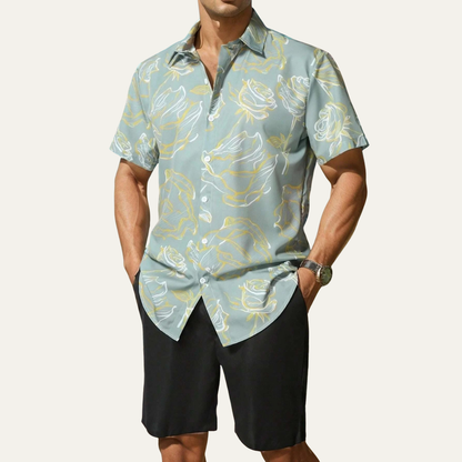 Men's Tropical Shirt And Shorts Set Casual