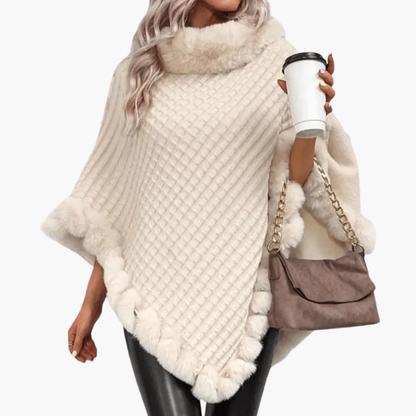 Women's Knit Poncho Faux Fur Oversized