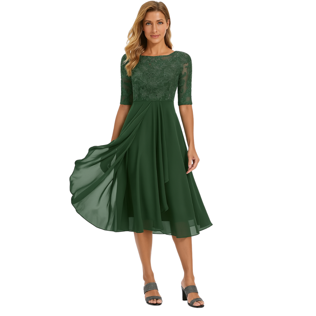 Women's Lace Chiffon Midi Dress