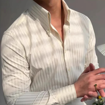 Mens Textured Pleated Dress Shirt Apricot
