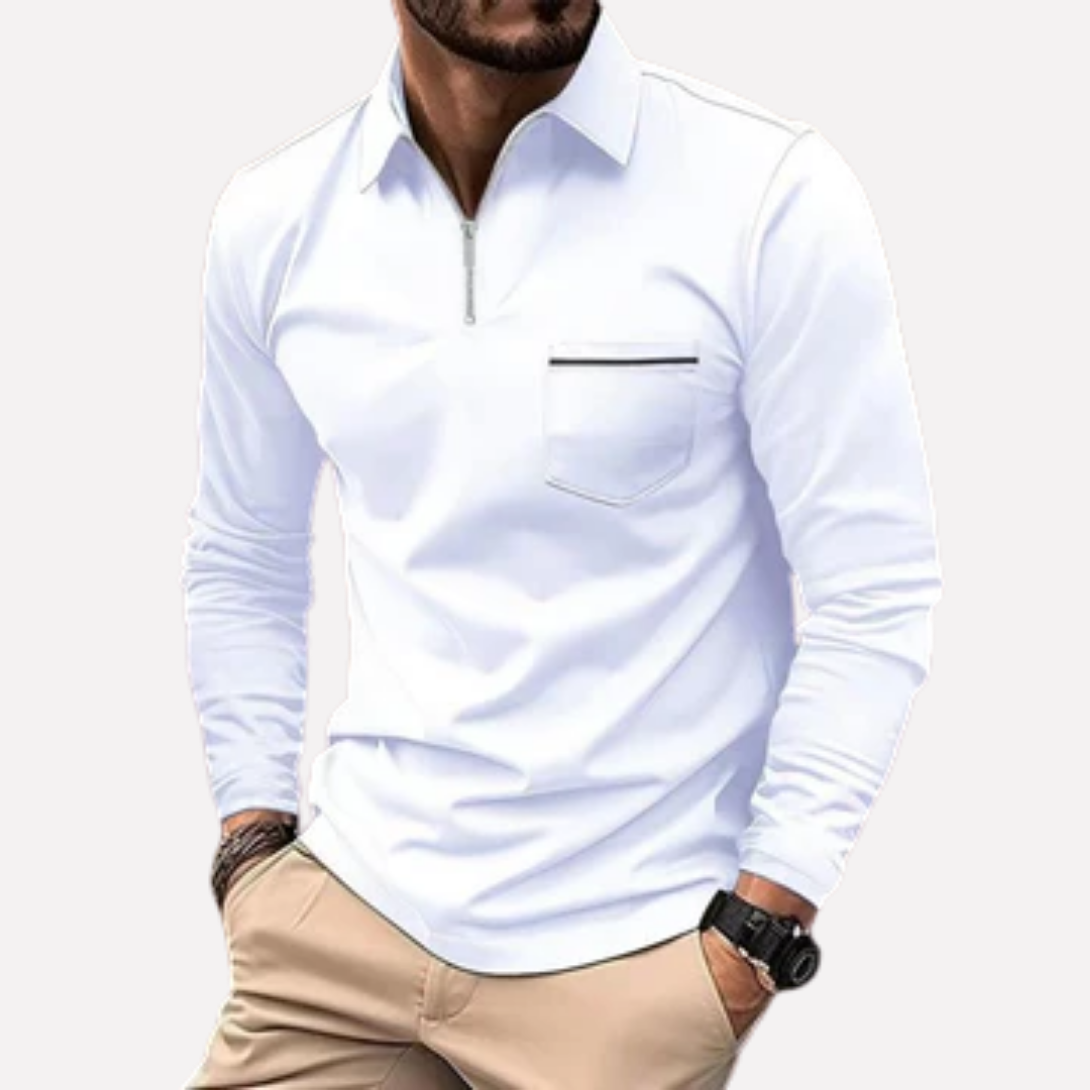 Men's Polo Shirt Long-Sleeve Cotton Chest Pocket