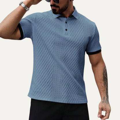 Men's Classic Textured Polo Shirt Contrast Collar