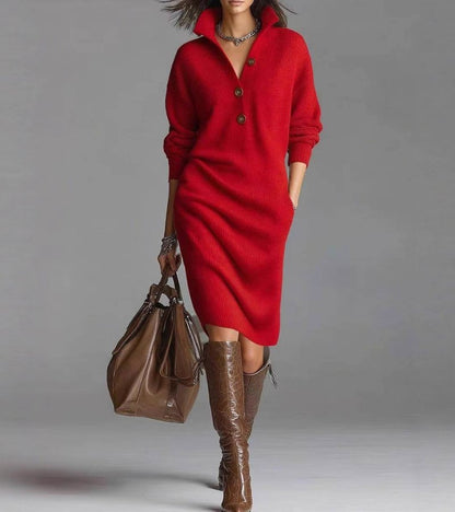 Classic Crew Neck Knit Midi Dress