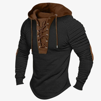 Men's Hooded Sweatshirt Lace-Up Neckline