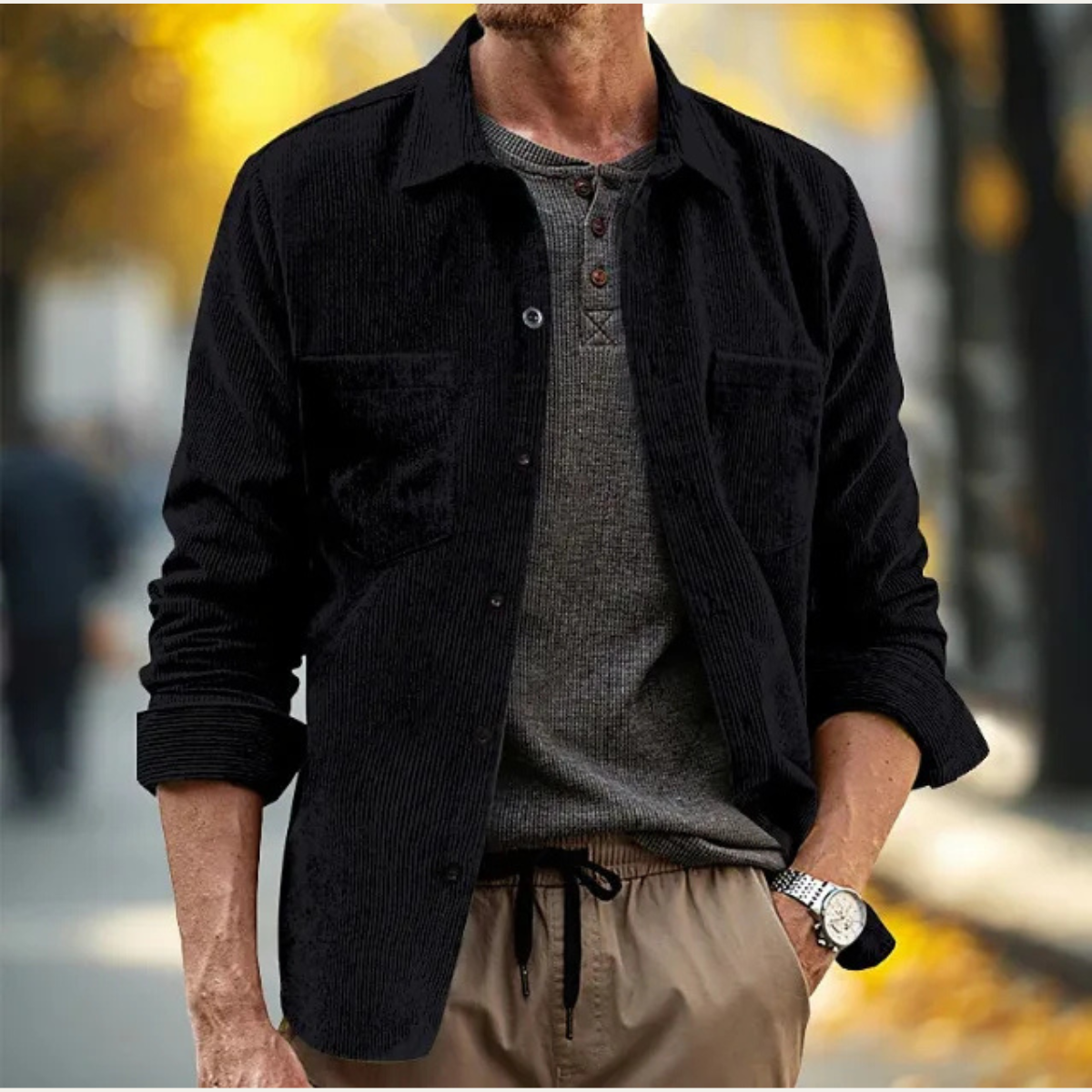 Men's Corduroy Shirt Jacket Lightweight Button Up