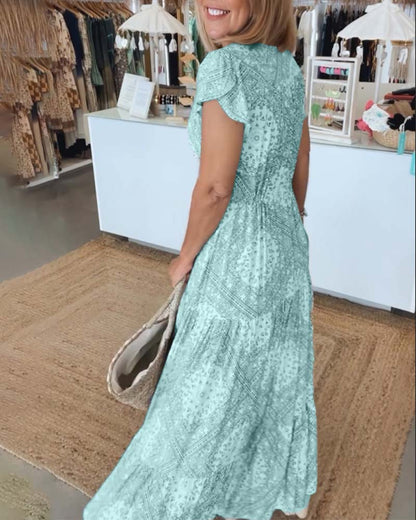 Hawaii Beach V-Neck Sundress with Short Sleeves