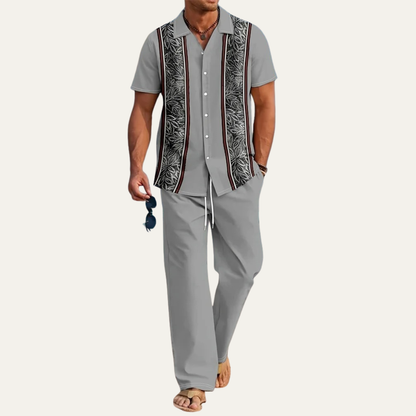 Men's Striped 2 Piece Suit Set Shirt Pants Lightweight