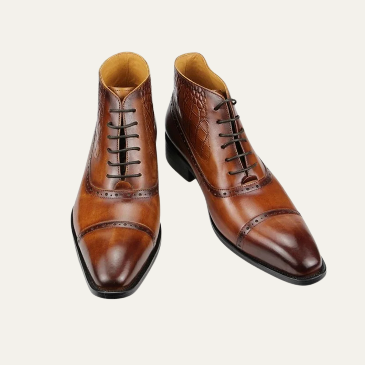 Men's Leather Brogue Ankle Boots Black