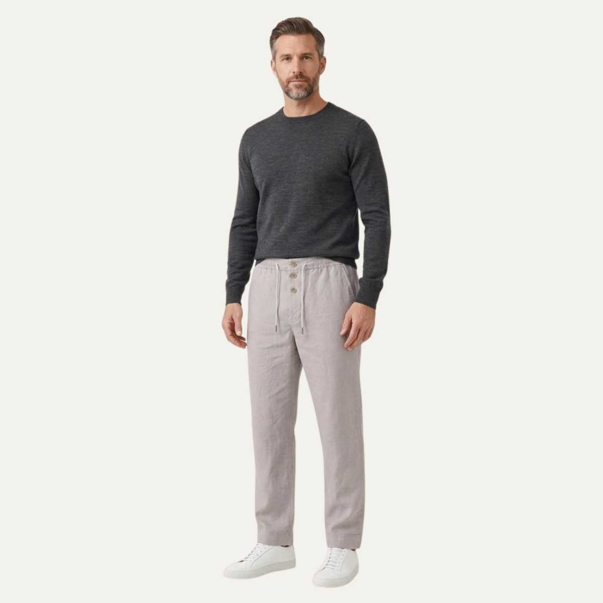 Men's Cotton Linen Straight Leg Pants Lightweight Beige