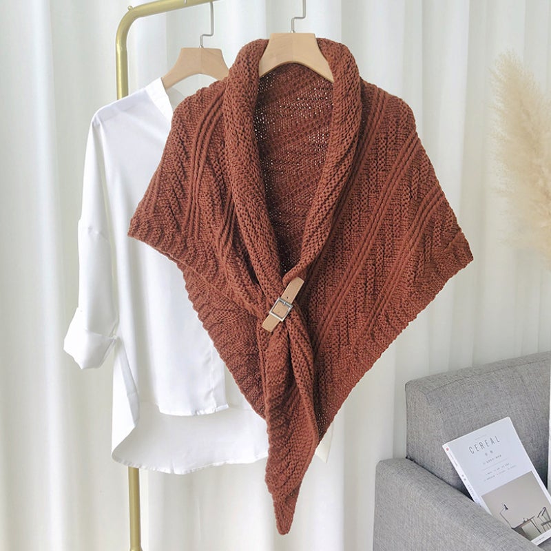 Triangular Knitted Scarf Leather Buckle
