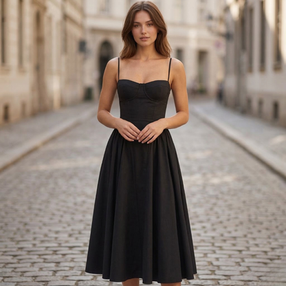 Midi Dress Corset Bodice Spaghetti Strap Women