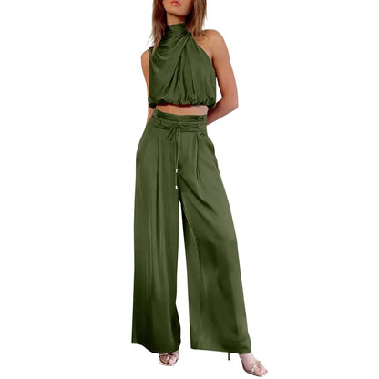 Women's 2-Piece Crop Wide Leg Pants Set