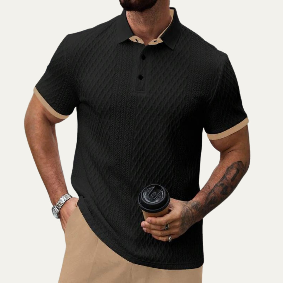 Cedarcrest Park Men's Textured Polo Shirt Contrast Collar