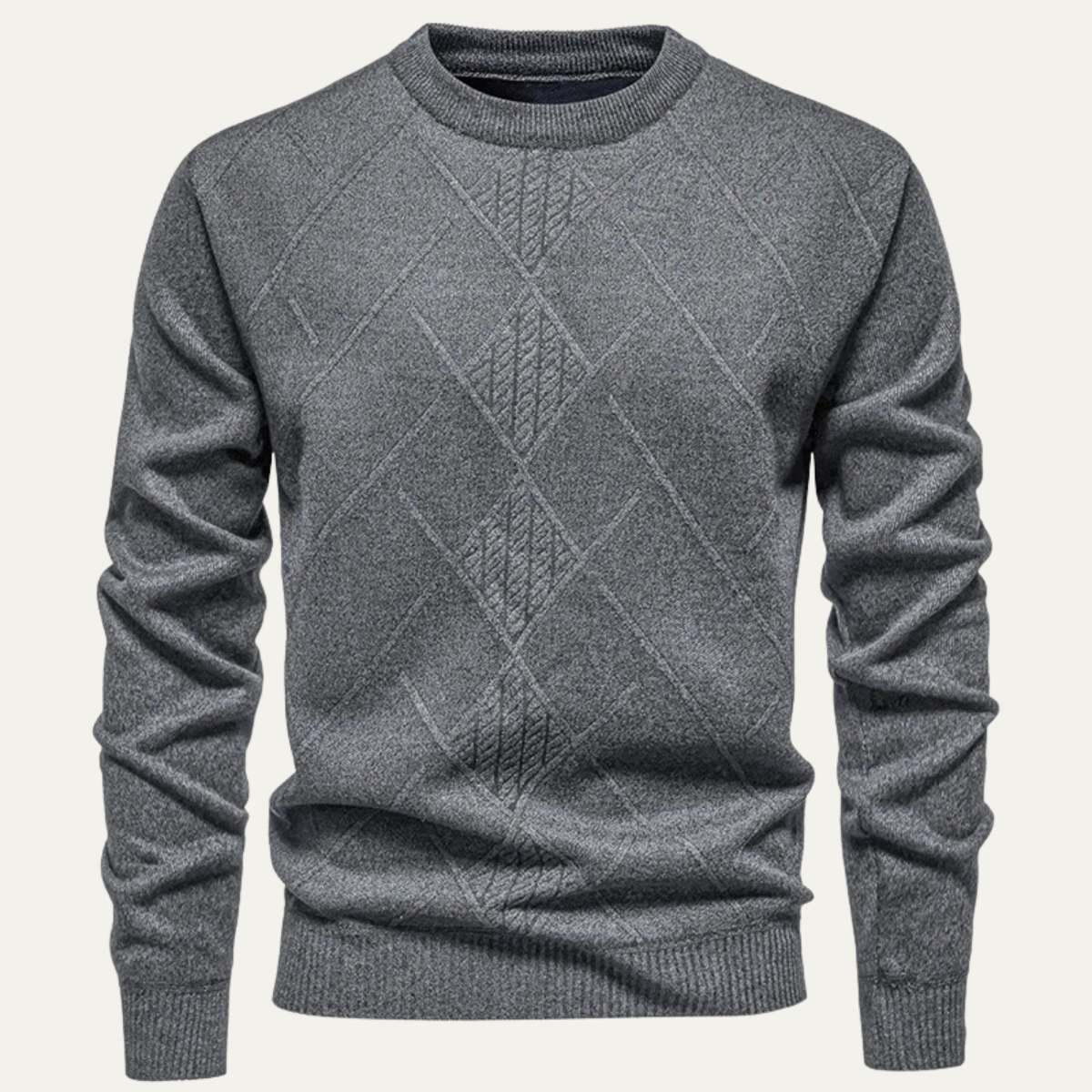 Men's Crew Neck Knit Sweater Warm Diamond Pattern