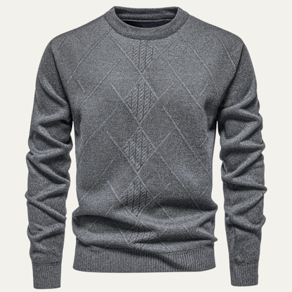 Men's Crew Neck Knit Sweater Warm Diamond Pattern