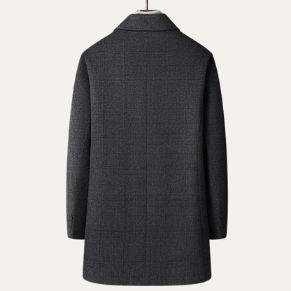 Men's Wool Trench Coat Mid Length Plaid