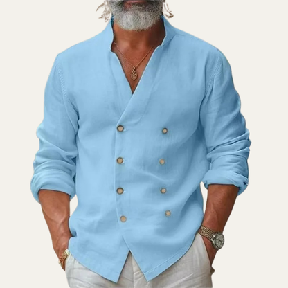Men's Double Breasted Shirt Stand Collar Vintage Style