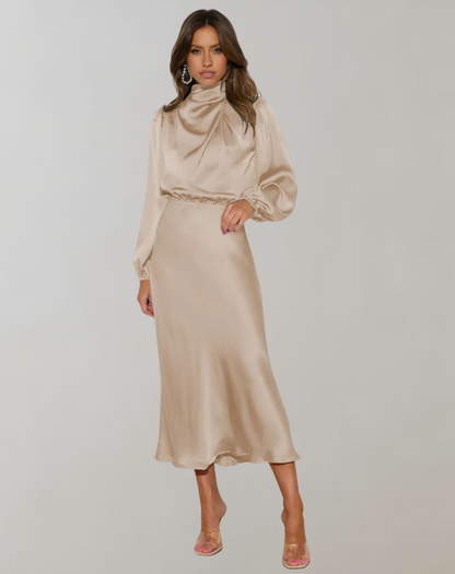 Women's Satin Long Sleeve Dress