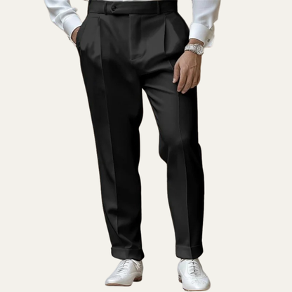 Men's Pleated Dress Pants Straight Leg Cotton Black