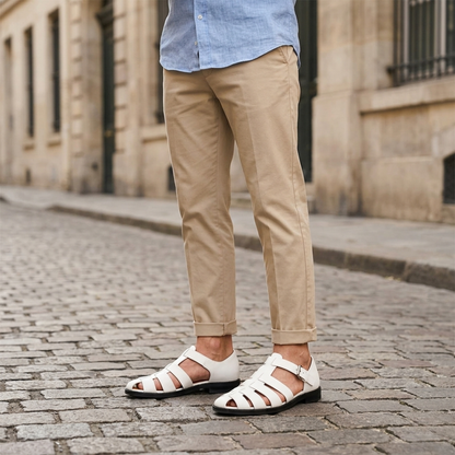 Men’s Leather Sandals Closed Toe Buckle Strap Summer Shoes
